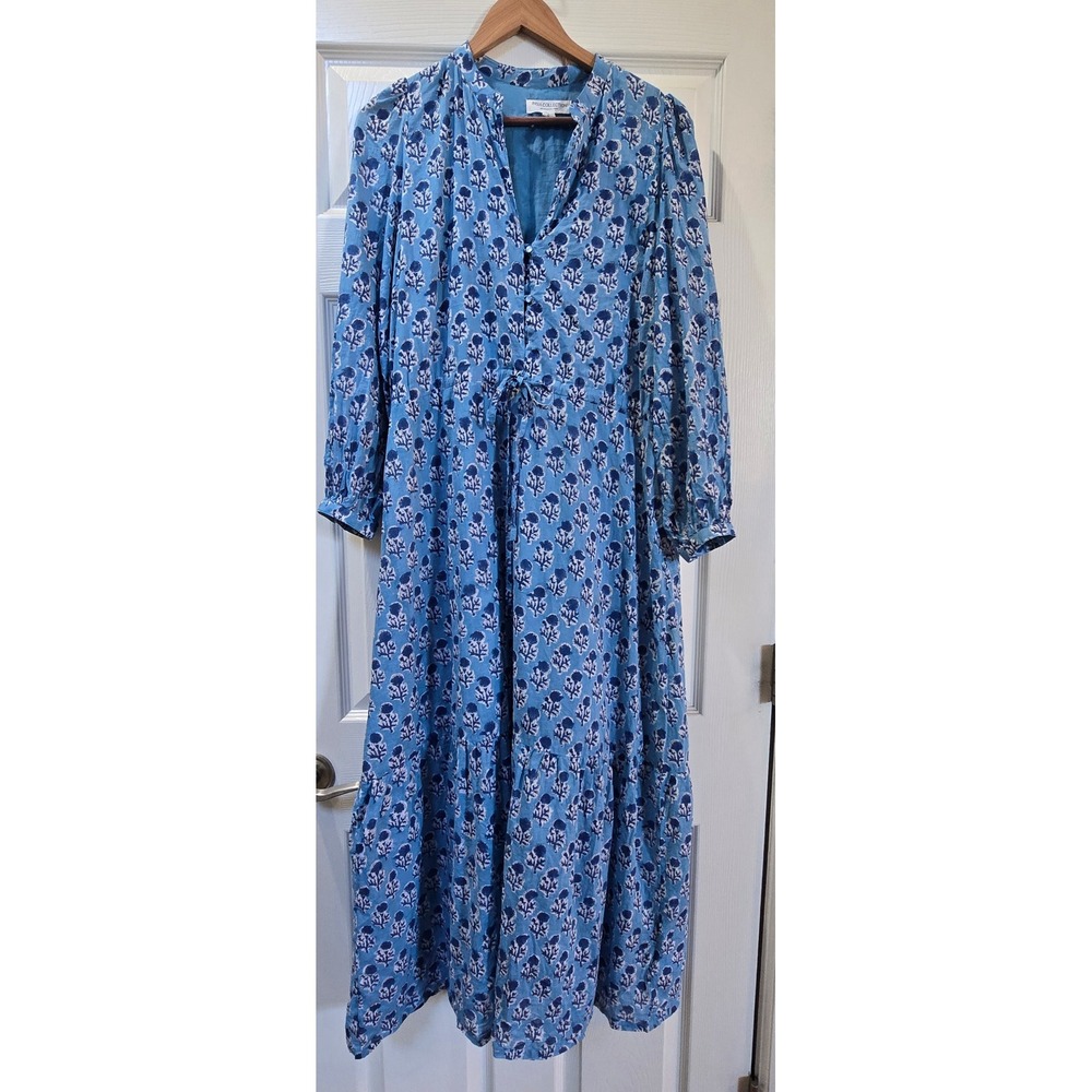 Emerson Fry India Collection L Blue Floral Print Maxi Dress Little Marigold